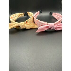 Cute Cherry Gingham Headband Twisted Knot Bow Accent Hair Accessory Set
